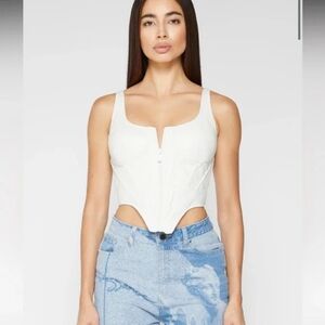 NWT Maniere De Voir Vegan Leather Corset Top in White US Size 6 EU 38 Zip